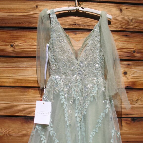 Mac Duggal 20313 Embellished Lined Mesh Gown Sleeveless Sage Green 0 NWT - Picture 11 of 14